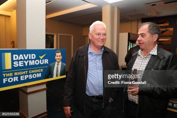 Former ACT leader Richard Prebble and supporters wait for leader David Seymour to arrive at the Royal New Zealand Yacht Squadron on September 23,...