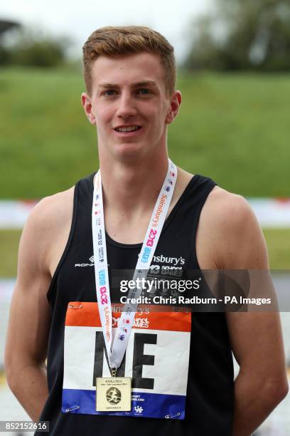 Tom Somers receives his gold medal on day four of the 2013 Sainsburys School Games at Don Valley Stadium, Sheffield. PRESS ASSOCIATION Photo. Picture...