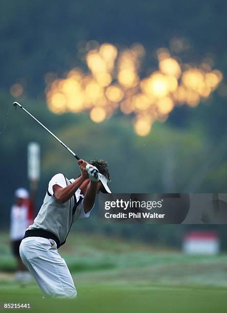 Danny Lee of New Zealand plays an approach shot on the 10th fairway during day one of the New Zealand PGA Championship held at the Clearwater Golf...