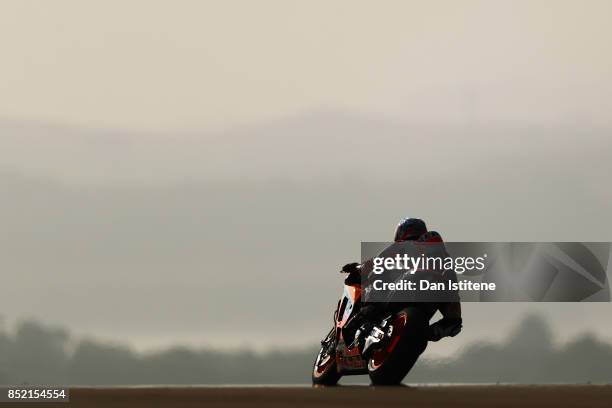 Dani Pedrosa of Spain and the Repsol Honda Team rides during practice for the MotoGP of Aragon at Motorland Aragon Circuit on September 23, 2017 in...