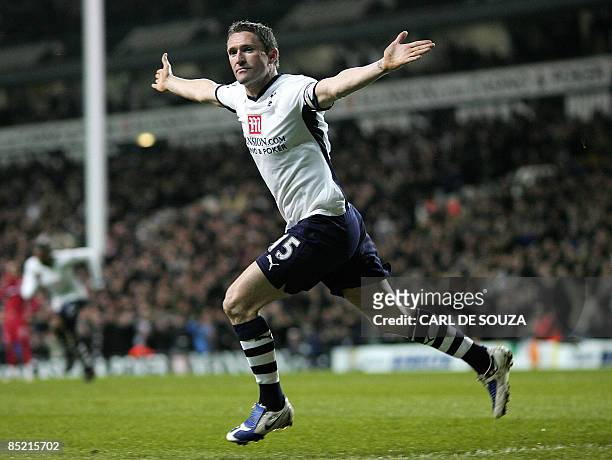 Tottenham Hotspur's Captain Robbie Keane celebrates scoring the first goal during their Premiership match against Middlesbrough at White Hart Lane,...