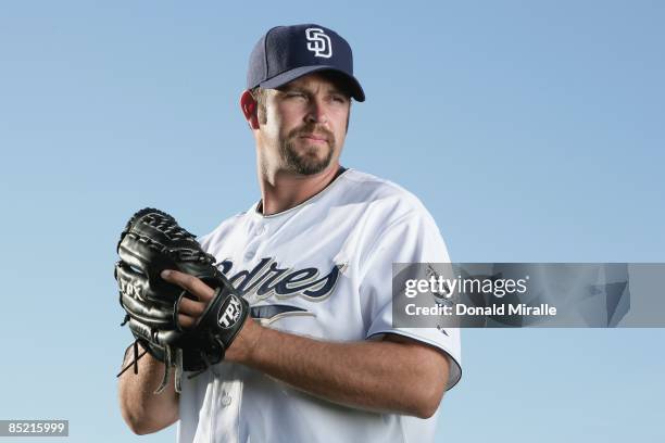 Heath Bell of the San Diego Padres poses during photo day at Peoria Stadium on February 24, 2009 in Peoria, Arizona.