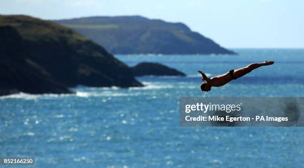 Russia's Artem Silchenko during day two of the Red Bull Cliff Diving World Series at the Blue Lagoon in Abereiddy. PRESS ASSOCIATION Photo. Picture...