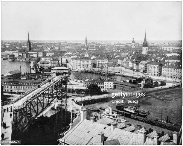 antique photograph of world's famous sites: stockholm, sweden - stockholm port stock illustrations