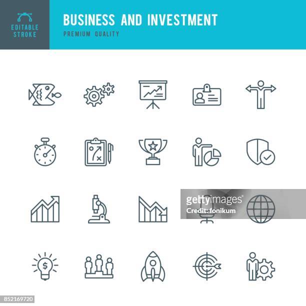 business and investment  - thin line icon set - strategy stock illustrations