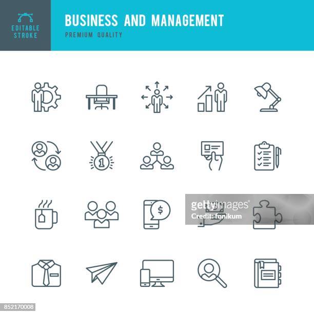 stockillustraties, clipart, cartoons en iconen met business en management - dunne lijn icon set - visitekaartje