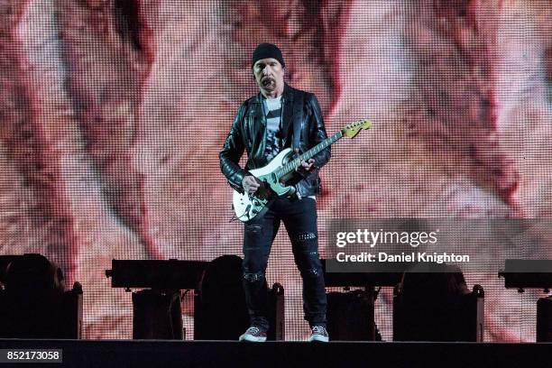 Musician The Edge performs on stage on the final night of U2: The Joshua Tree Tour 2017 at SDCCU Stadium on September 22, 2017 in San Diego,...