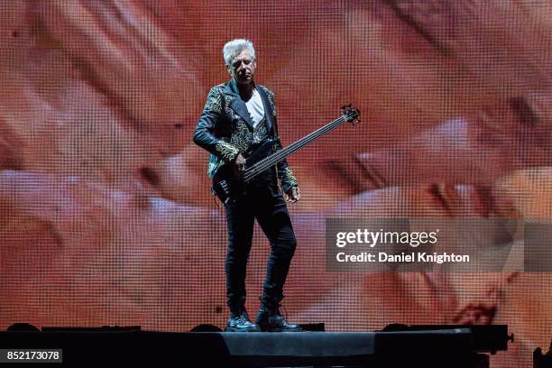 Musician Adam Clayton of U2 performs on stage on the final night of U2: The Joshua Tree Tour 2017 at SDCCU Stadium on September 22, 2017 in San...