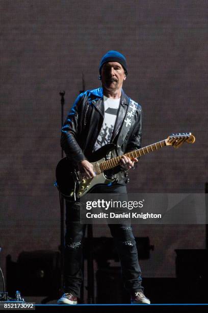 Musician The Edge performs on stage on the final night of U2: The Joshua Tree Tour 2017 at SDCCU Stadium on September 22, 2017 in San Diego,...