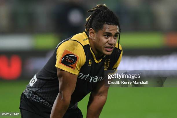 Johnny Fa'auli of Taranaki during the round six Mitre 10 Cup match between Hawke's Bay and Taranaki at McLean Park on September 23, 2017 in Napier,...