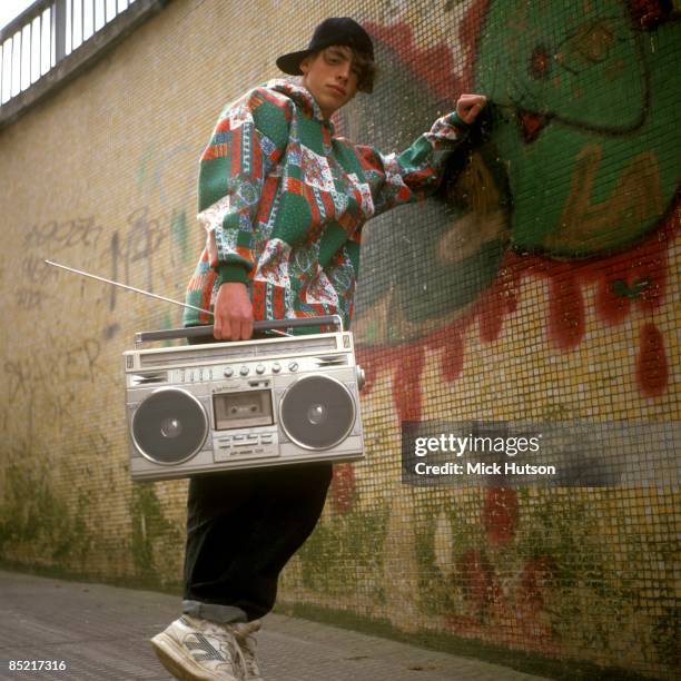 Photo of RAP SINGER and GRAFFITI and HIP HOP and GHETTO BLASTER; MODEL RELEASED