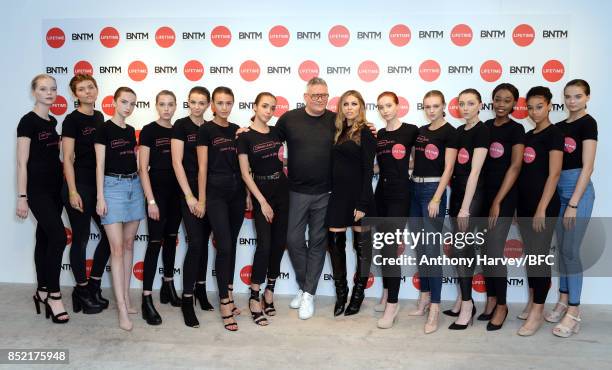 Giles Deacon and Abbey Clancy attend 'Britains Next Top Model' photocall during the London Fashion Week Festival at The Store Studios on September...