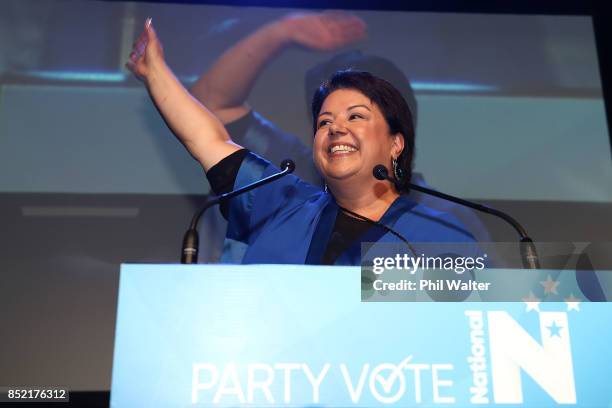 Deputy Prime Minister of New Zealand Paula Bennett addresses her supporters on September 23, 2017 in Auckland, New Zealand. Voters head to the polls...