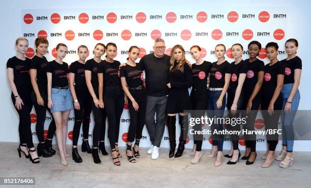 Giles Deacon and Abbey Clancy attend 'Britains Next Top Model' photocall during the London Fashion Week Festival at The Store Studios on September...