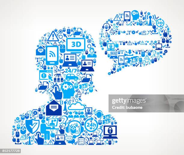 woman & chatbubble tech support vector icon pattern - shielding face stock illustrations