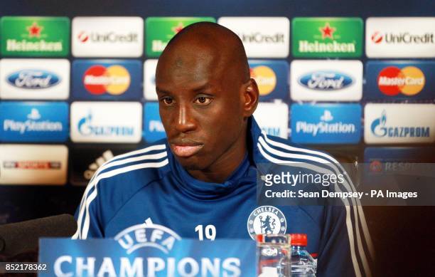 Chelsea's Demba Ba during a press conference at Cobham Training Ground, Stoke D'Abernon.