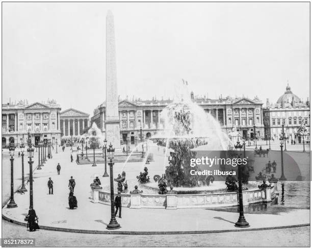 ilustraciones, imágenes clip art, dibujos animados e iconos de stock de fotografía antigua de sitios famosos del mundo: place de la concorde, parís, francia - plaza de la concordia