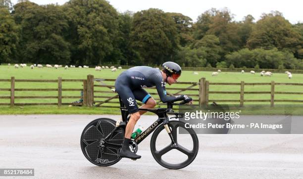 Team Sky's Sir Bradley Wiggins during the Stage Three Individual Time Trial in the 2013 Tour of Britain in Knowsley.