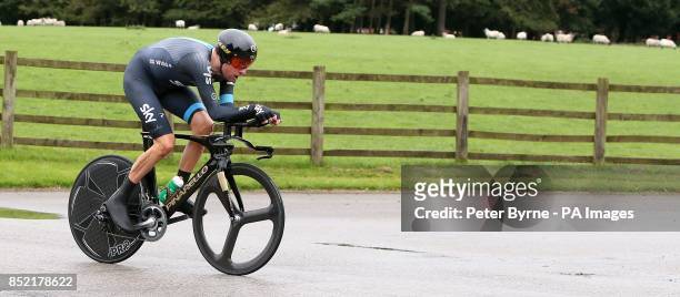 Team Sky's Sir Bradley Wiggins during the Stage Three Individual Time Trial in the 2013 Tour of Britain in Knowsley. PRESS ASSOCIATION Photo. Picture...