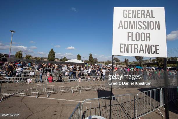 Fans line up for general admission on the final night of U2: The Joshua Tree Tour 2017 at SDCCU Stadium on September 22, 2017 in San Diego,...