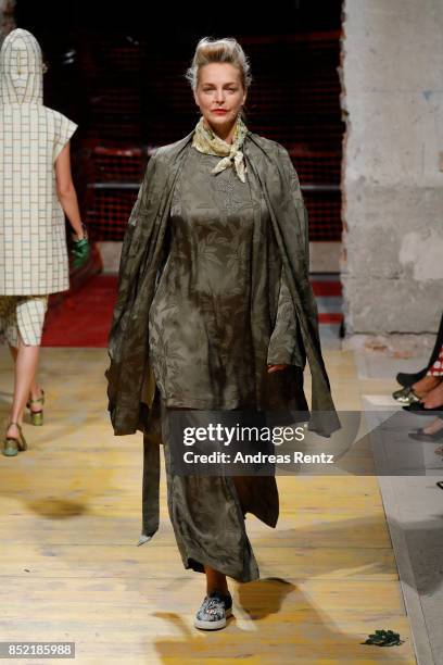 Model walks the runway at the Antonio Marras show during Milan Fashion Week Spring/Summer 2018 on September 23, 2017 in Milan, Italy.