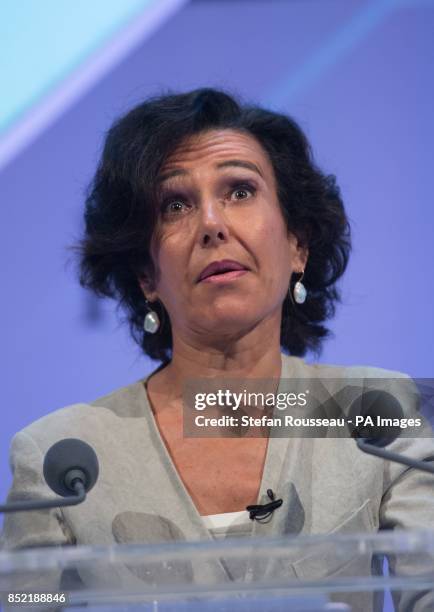 Santander UK chief executive Ana Botin addresses the Institute of Directors annual conference at the Royal Albert Hall in London.