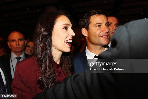 Labour Party leader Jacinda Ardern arrives at the Labour Party election party on September 23, 2017 in Auckland, New Zealand. With results too close...