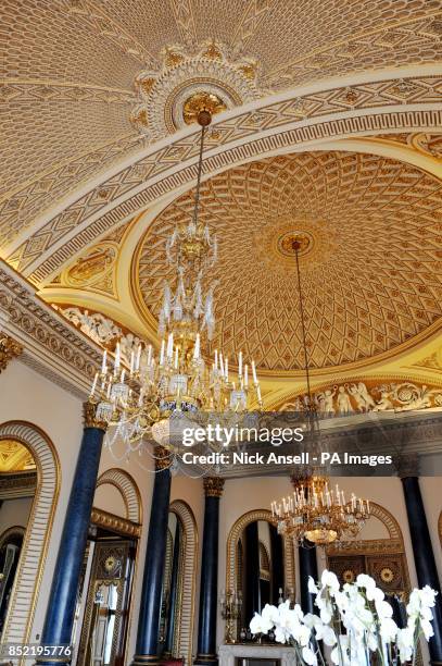 General view of the Music Room, which will be used during the wedding reception of Prince William and Kate Middleton, at Buckingham Palace, London.