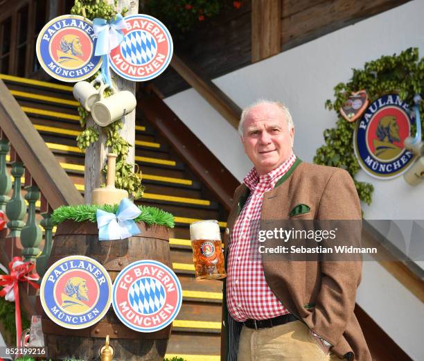 Uli Hoeness, President of FC Bayern Muenchen atttends the Oktoberfest beer festival at Kaefer Wiesnschaenke tent at Theresienwiese on September 23,...