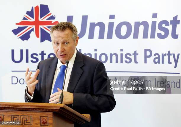 Telegraph Media group director Lord Black, giving a keynote speech, at Parliament buildings, Stormont, as Ulster Unionist leader Mike Nesbitt...