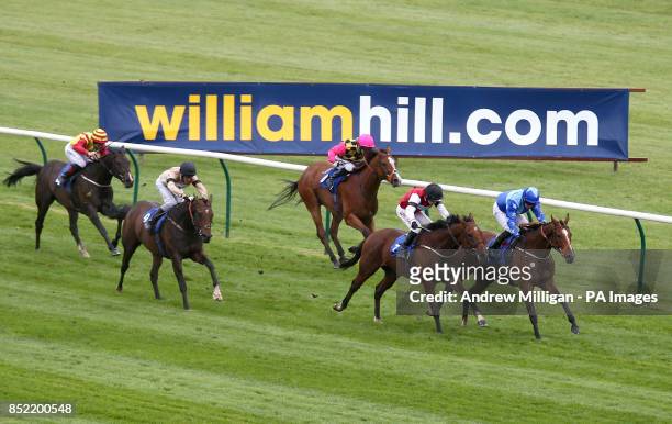Tony Hamilton on Hi There wins the William Hill Download The App Handicap Stakes during Day One of the William Hill Ayr Gold Cup Festival at Ayr...