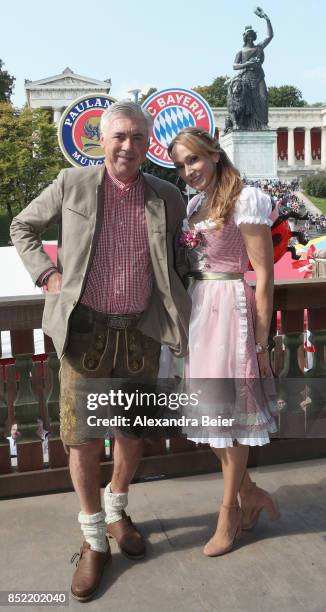 Team coach Carlo Ancelotti of FC Bayern Muenchen and his wife Mariann Barrena McClay attend the Oktoberfest beer festival at Kaefer Wiesenschaenke...