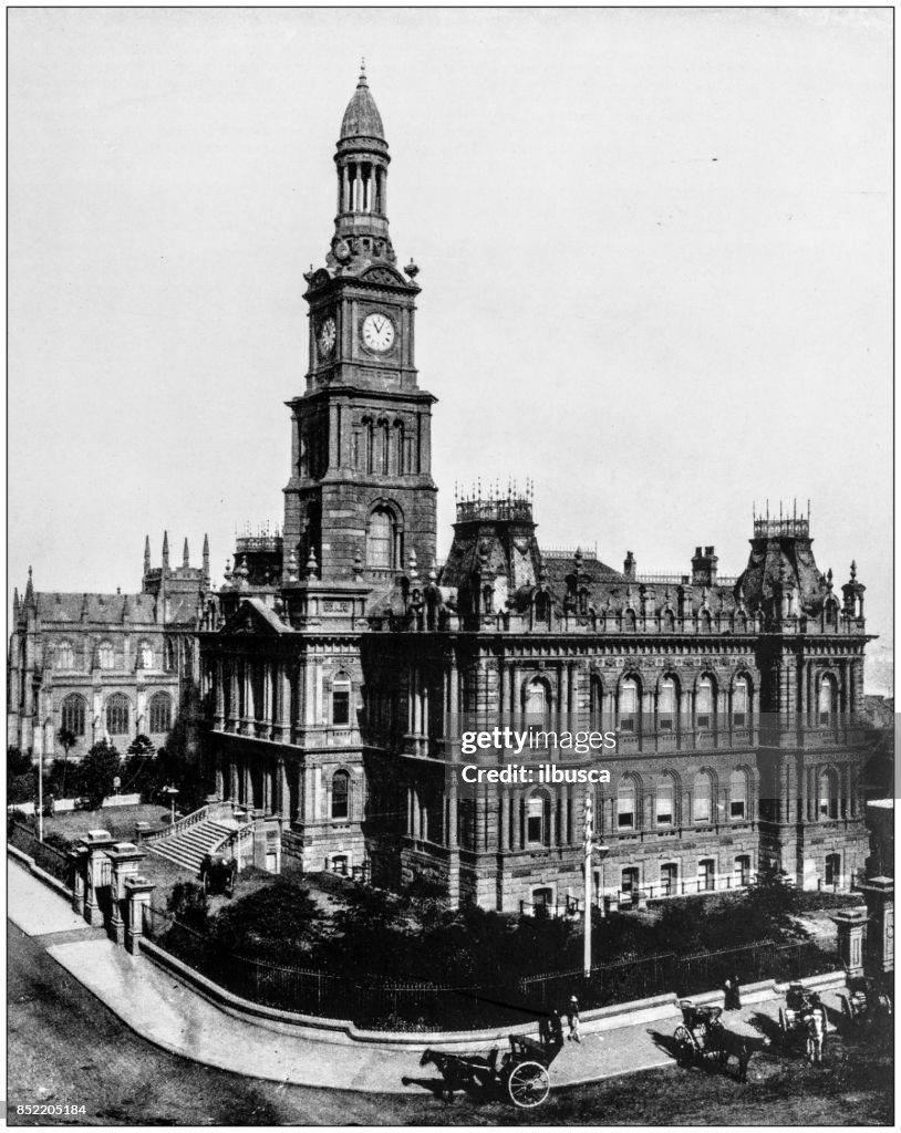 Antique photograph of World's famous sites: Town hall and square, Sydney, Australia