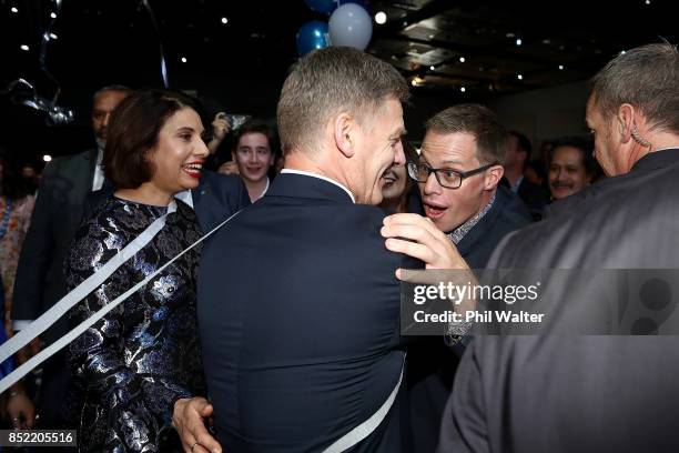 National Party Leader Bill English greets supporters on September 23, 2017 in Auckland, New Zealand. With results too close to call, no outright...