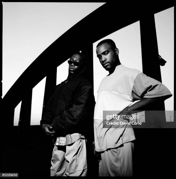 MCs Bionic and Rodney P of English rap group, London Posse, Silvertown, East London, 11th July 1990.