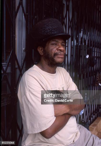 Bass player Earl 'Bagga' Walker in the yard at Studio One, Brentford Road, Kingston, Jamaica