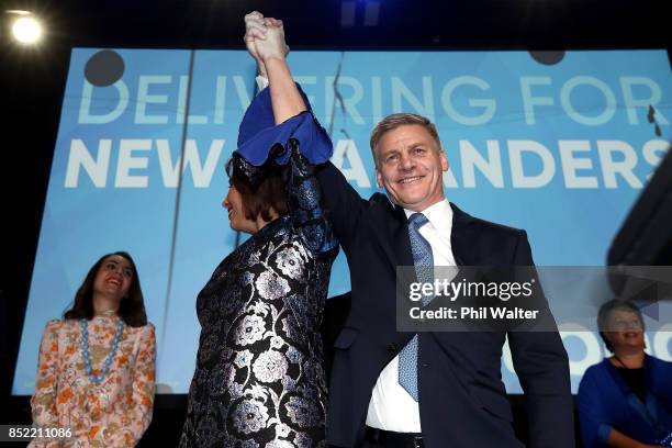 National Party Leader Bill English and his wife Mary English greet supporters at Sky City on September 23, 2017 in Auckland, New Zealand. With...