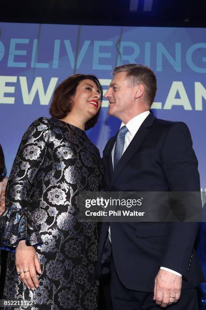 National Party Leader Bill English and his wife Mary English greet supporters at Sky City on September 23, 2017 in Auckland, New Zealand. With...