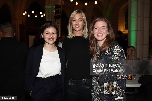 Green Party candidate Chle Swarbrick and Hayley Holt at the Green Party election night function at St Matthews in the City Church on September 23,...
