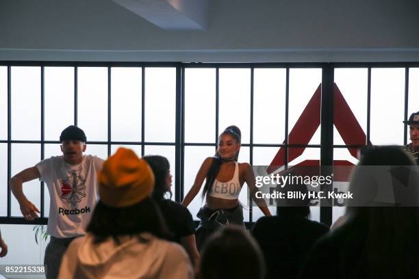 Twin dancers Brian Nicholson, Scott Nicholson and Ariana Grande attend An Inspiring "Day in the Life" of Ariana Grande to celebrate new partnership...