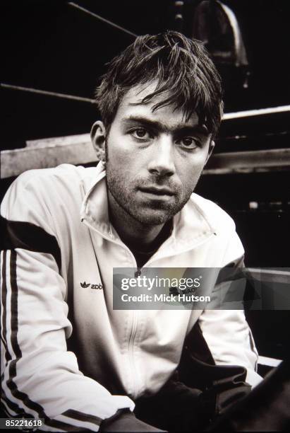 Photo of Damon ALBARN and BLUR; Damon Albarn posed, backstage at RDS Showgrounds