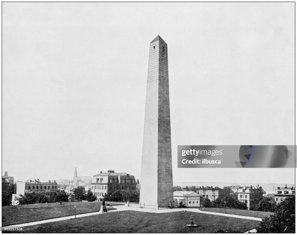 Antique photograph of World's famous sites: Bunker Hill monument, near Boston, US