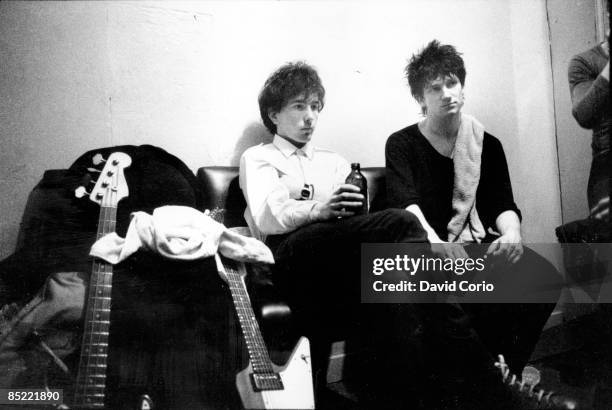 The Edge and Bono of U2 backstage at the Arcadia Ballroom, Cork, Ireland on March 1 1980.