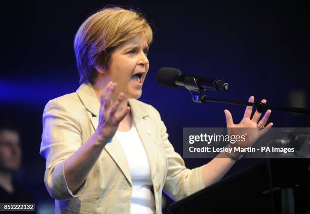 Deputy First Minister Nicola Sturgeon making a speech during a march and rally in Edinburgh, calling for a Yes vote in next year's independence...