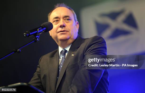 First Minister Alex Salmond making a speech during a march and rally in Edinburgh, calling for a Yes vote in next year's independence referendum....