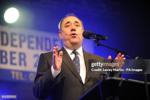 First Minister Alex Salmond making a speech during a march and rally in Edinburgh, calling for a Yes vote in next year's independence referendum....