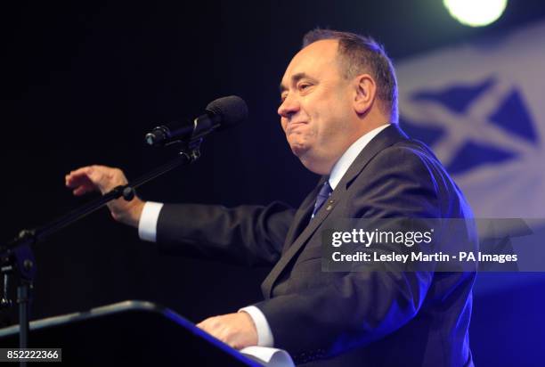 First Minister Alex Salmond making a speech during a march and rally in Edinburgh, calling for a Yes vote in next year's independence referendum....