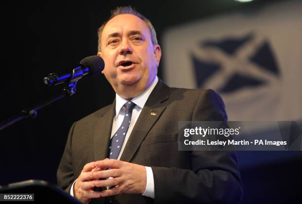 First Minister Alex Salmond making a speech during a march and rally in Edinburgh, calling for a Yes vote in next year's independence referendum....