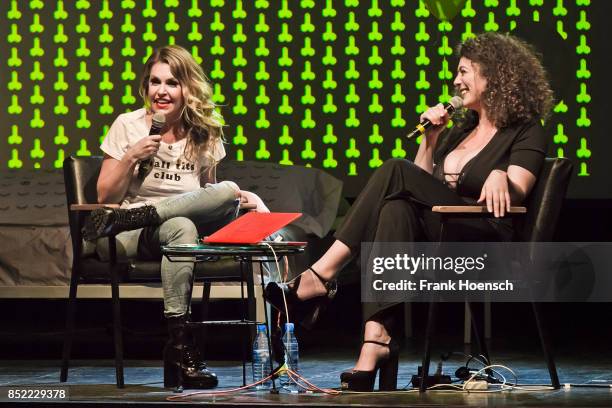 Ines Anioli and Leila Lowfire perform live on stage during their Show 'Sexvergnuegen' at the Columbia Theater on September 21, 2017 in Berlin,...