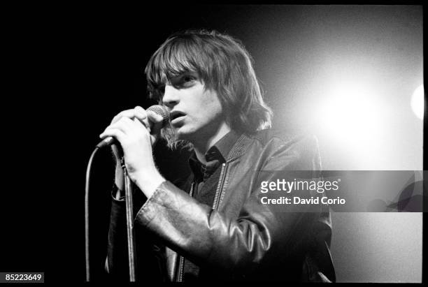 Mark E Smith of The Fall performing at The Electric Ballroom, London, UK on 17 April 1980.